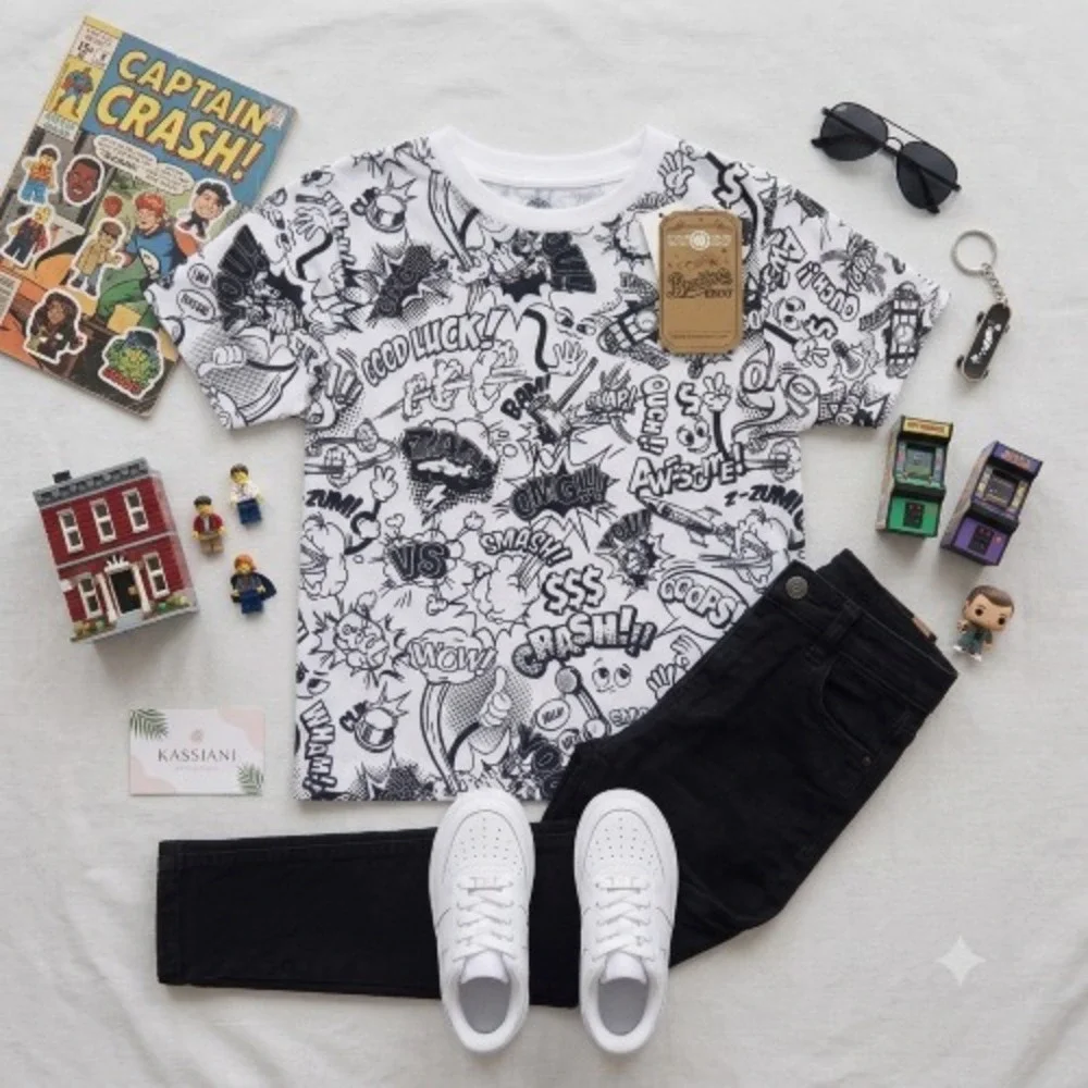 Brooklyn's Best Boys Comic Book Pop Art Graphic Print Cotton T-Shirt White 7